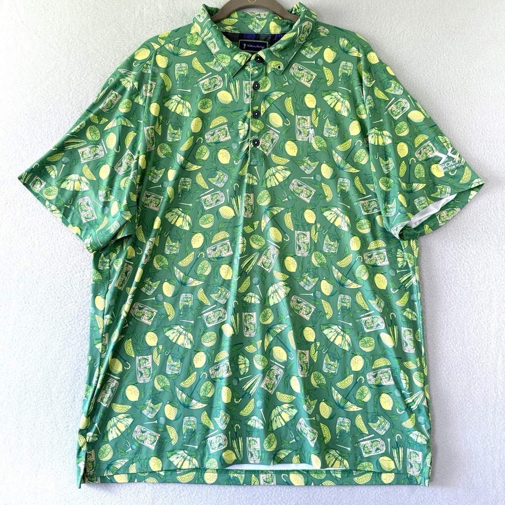 William‎ Murray Golf Polo Mens XL Lemon Life Cocktail Print Hilton Head Logo